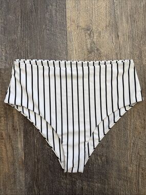 SHEIN High-Waisted Black & White Stripe Bikini Bottom